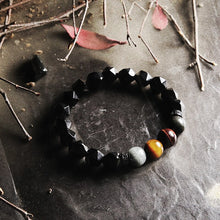 Load image into Gallery viewer, Handcrafted Facted Black Obsidian Eagle Eye Stone Beaded Energy Bracelet
