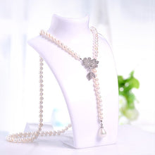 Load image into Gallery viewer, Natural White Freshwater Pearl Beaded Snowfake Pendant Long Necklace for Ladies
