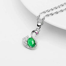 Load image into Gallery viewer, Lokaloca Natural Green Jade Chalcedony Swan Pendant 925 Silver Jewelry Necklace
