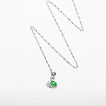 Load image into Gallery viewer, Lokaloca Natural Green Jade Chalcedony Swan Pendant 925 Silver Jewelry Necklace
