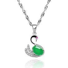 Load image into Gallery viewer, Lokaloca Natural Green Jade Chalcedony Swan Pendant 925 Silver Jewelry Necklace
