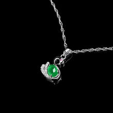 Load image into Gallery viewer, Lokaloca Natural Green Jade Chalcedony Swan Pendant 925 Silver Jewelry Necklace
