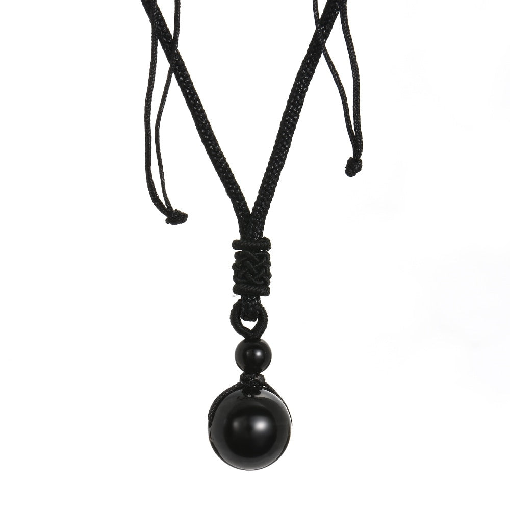 Minimalist Design Natural Black Obsidian Single Bead Pendant Necklace