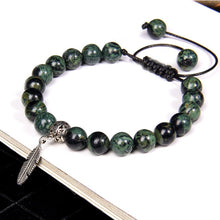 Load image into Gallery viewer, Lokaloca Natural Polar Jade Beaded Feather Charm Jewelry Bracelet
