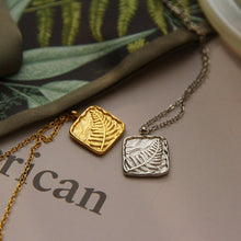 Load image into Gallery viewer, French Design Titanium Steel 18K Gold Retro Relief Square Fern Leaf  Coin Pendant Necklace
