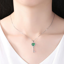 Load image into Gallery viewer, Lokaloca Natural Green Chalcedony Jade Love Key Pendant 925 Silver Jewelry Necklace
