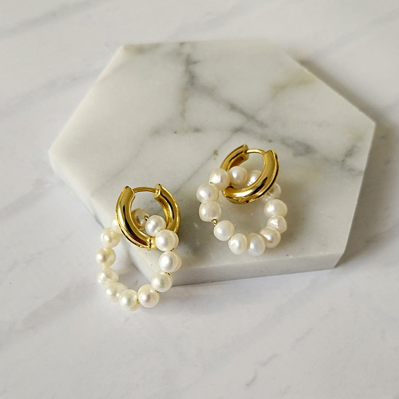 Effervescence Minimalist Baroque Pearls Circle Hoop Earrings