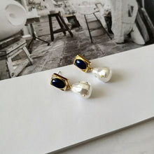 Load image into Gallery viewer, Rendezvous Lapis Lazuli Baroque Pearl Chic Stud Earrings
