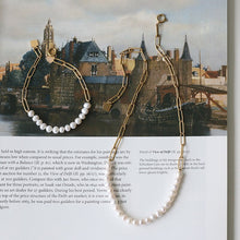 Load image into Gallery viewer, Half Chain Half Pearl Beaded Titanium Steel Natural Pearl Choker Necklace
