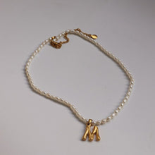 Load image into Gallery viewer, Alphabet A-Z Pendant 18K Gold Plated Titanium Steel Natural Pearl Beaded Choker Necklace
