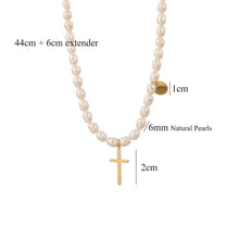 Load image into Gallery viewer, Serenity 18K Gold Plated Natural Pearl Beaded Cross Pendant Choker Necklace
