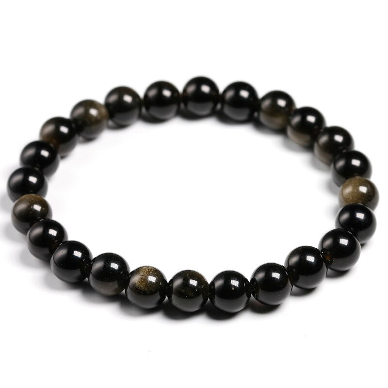 Natural Golden Black Obsidian 6/8/10/12mm Chakra Wrist Mala Beaded Bracelet