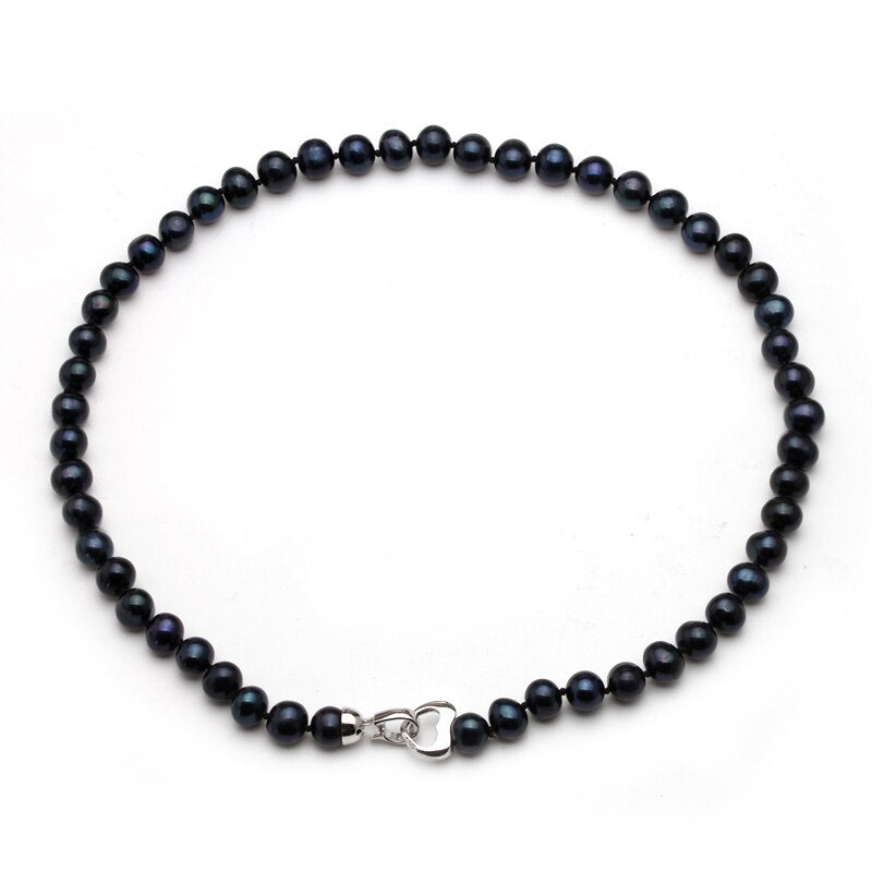 Genuine Natural Freshwater Black Pearl Beaded Necklace for Ladies