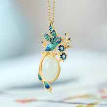 Load image into Gallery viewer, Gilt Inlaid Natural Fine White Jade Oval Pendant Necklace Enamel Porcelain Vintage Style Exquisite Ladies Jewelry
