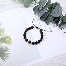 Load image into Gallery viewer, Designer Natural Black Golden Obsidian Beaded Adjustable Bracelet
