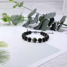 Load image into Gallery viewer, Designer Natural Black Golden Obsidian Beaded Adjustable Bracelet
