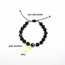 Load image into Gallery viewer, Designer Natural Black Golden Obsidian Beaded Adjustable Bracelet
