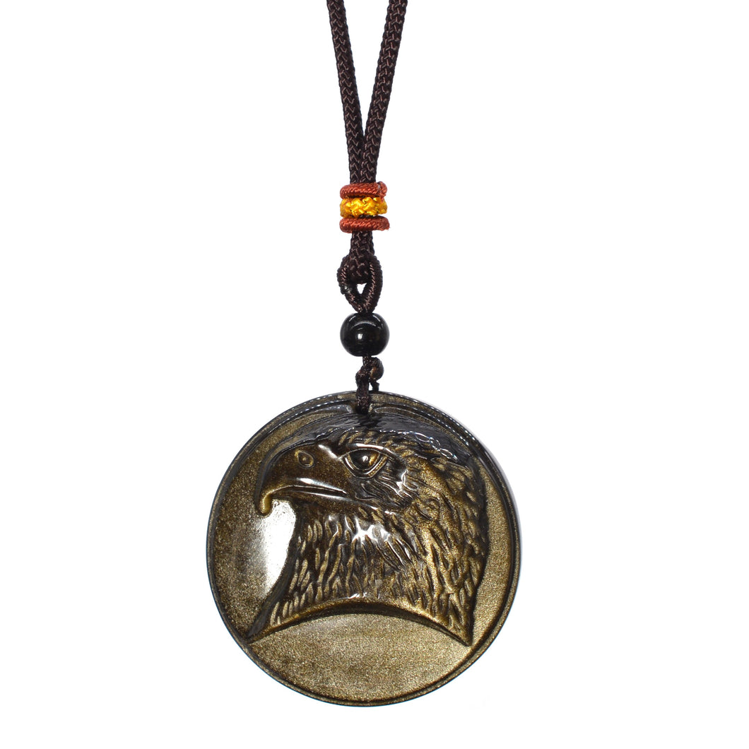 Handcrafted Golden Obsidian Eagle Pendant Necklace