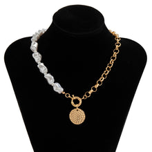 Load image into Gallery viewer, Rendezvous Half Chain Half Baroque Pearl Coin Pendant Choker Necklace
