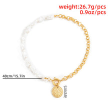 Load image into Gallery viewer, Rendezvous Half Chain Half Baroque Pearl Coin Pendant Choker Necklace
