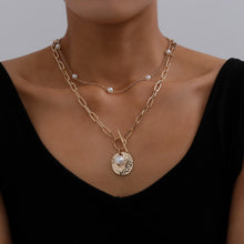 Load image into Gallery viewer, Old Dream Double Layer Gothic Baroque Pearl Coin Pendant Choker Necklace
