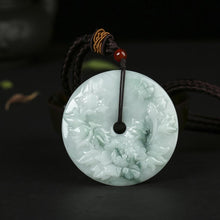 Load image into Gallery viewer, Lokaloca Handcrafted Burma Jade Flower Carved Donut Pendant Necklace
