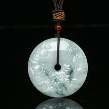 Load image into Gallery viewer, Lokaloca Handcrafted Burma Jade Flower Carved Donut Pendant Necklace
