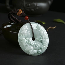 Load image into Gallery viewer, Lokaloca Handcrafted Burma Jade Flower Carved Donut Pendant Necklace
