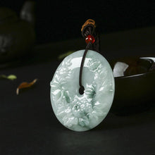 Load image into Gallery viewer, Lokaloca Handcrafted Burma Jade Flower Carved Donut Pendant Necklace
