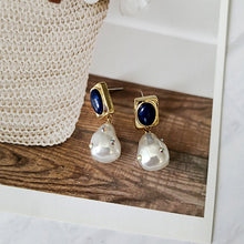 Load image into Gallery viewer, Rendezvous Lapis Lazuli Baroque Pearl Chic Stud Earrings
