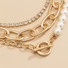 Load image into Gallery viewer, 3Pcs/Set Multi Layer Tennis Chain Pearl Beaded Toggle Clasp Choker Necklace
