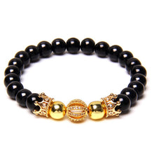 Load image into Gallery viewer, Natural Black Obsidian Tibetan Mantra Beaded Crown Charm Bracelet
