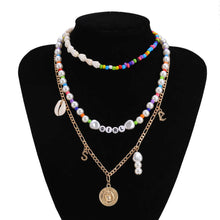 Load image into Gallery viewer, Boho Multilayer Pearl Beaded Coin Pendant Choker Necklace
