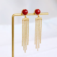 Load image into Gallery viewer, Silver Natural Fine Southern Red Agate Tassel Earrings Vintage Style Retro Charming Women&#39;s Brand Jewelry
