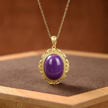 Load image into Gallery viewer, 925 Silver Inlaid Natural Purple Mica Pendant Necklace Vintage Retro Bohemian Charm Luxury Women&#39;s Jewelry
