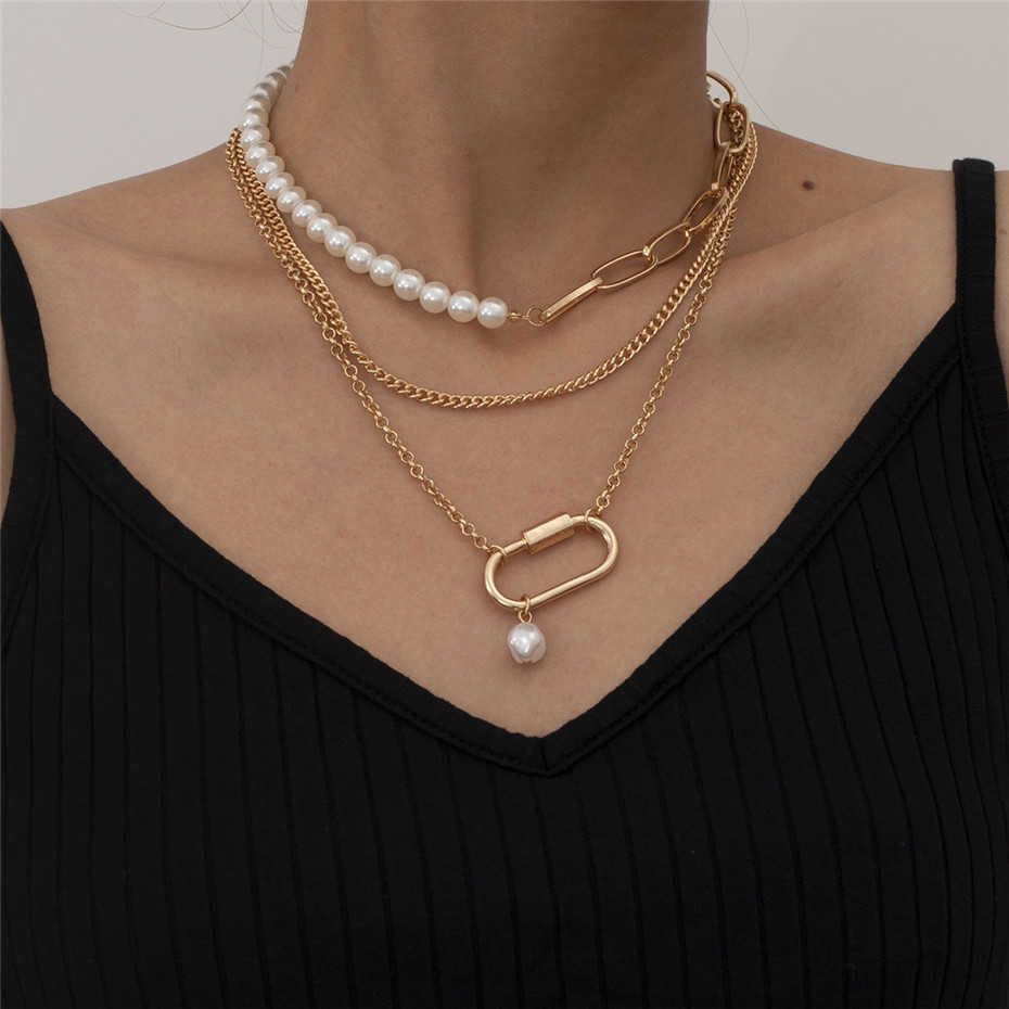 Designer Multilayer Baroque Pearl Beaded Chain Pendant Necklace