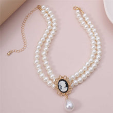 Load image into Gallery viewer, British Royal Multi Layer Pearl Beaded Queen Pendant Choker Necklace
