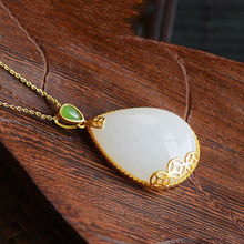 Load image into Gallery viewer, Silver Natural White Jade Drop Shaped Pendant Necklace
