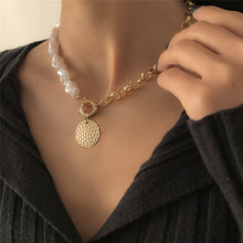 Load image into Gallery viewer, Rendezvous Half Chain Half Baroque Pearl Coin Pendant Choker Necklace
