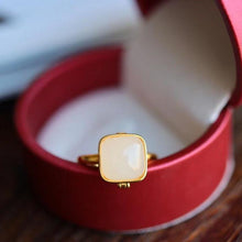 Load image into Gallery viewer, Designer Original New Natural Fine White Jade Opening Adjustable Ring Retro Vintage Style Ladies Silver Jewelry
