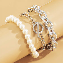 Load image into Gallery viewer, Nostalgia 3Pcs/Set Cuban Link Toggle Clasp Pearl Beaded Bracelets Set
