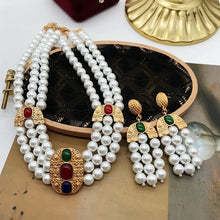 Load image into Gallery viewer, Handmade Multi Strands Pearl Beaded Earrings / Pendant Choker Necklace
