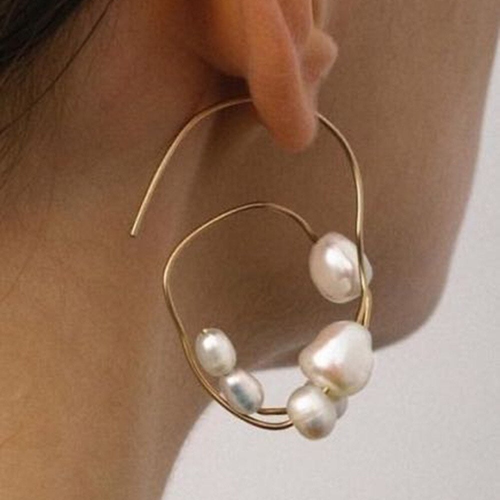 Renaissance Baroque Irregular Pearl Hoop Earrings