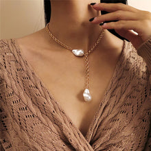 Load image into Gallery viewer, Minimalist Link Chain Tassel Baroque Pearl Pendant Choker Necklace
