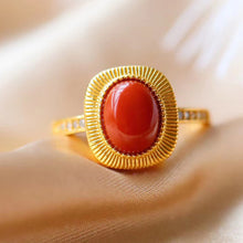 Load image into Gallery viewer, Silver Inlaid Southern Red Agate Ring Square Oval Color Vintage Retro Women&#39;s Jewelry
