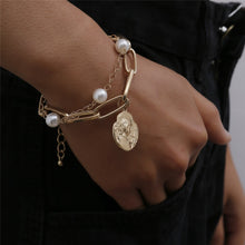 Load image into Gallery viewer, Getting Closer Coin Charm Cuban Link Imitation Pearl Chunky Chain Bracelet
