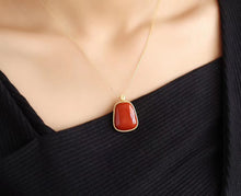 Load image into Gallery viewer, Designer Original Craftsmanship Inlaid Natural Southern Red Agate Pendant Necklace Elegant Jewelry
