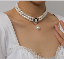 Load image into Gallery viewer, Double Layered Pearl Beaded Pendant Choker Necklace For Ladies
