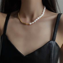 Load image into Gallery viewer, Reminisce 18K Gold Plated Half Chain Half Baroque Pearl Cuban Link Choker Necklace
