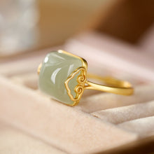 Load image into Gallery viewer, Lokaloca Silver Inlaid Natural Fine Jade Open Adjustable Ring
